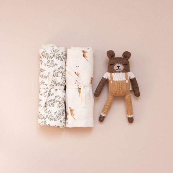 DOUDOU OURSON SALOPETTE OCRE MAIN SAUVAG